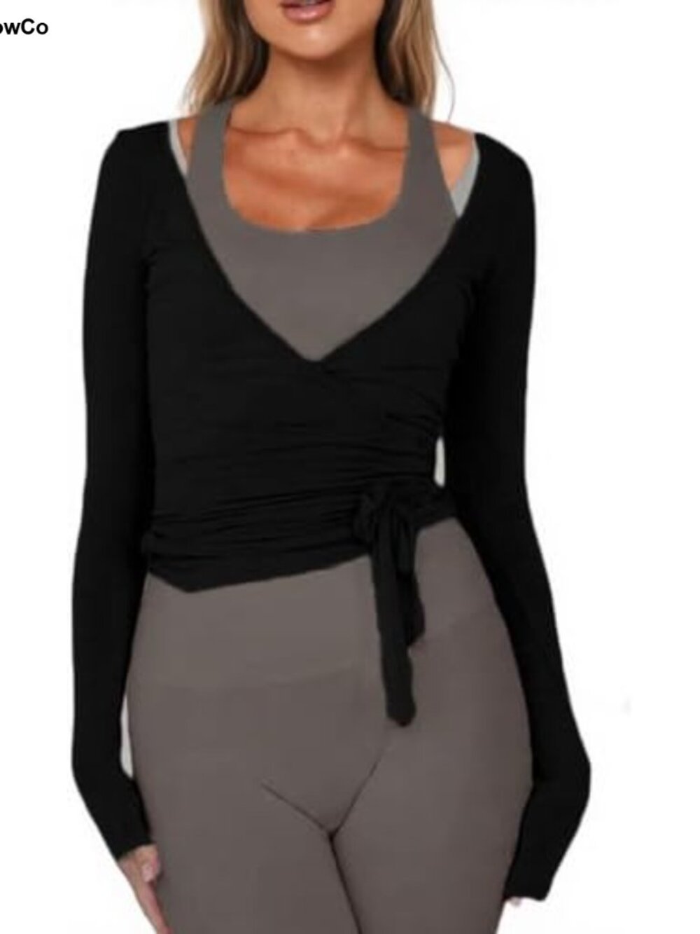 Women's Slim Fit Tie Front Wrap Shrug Long Sleeve Lightweight Top